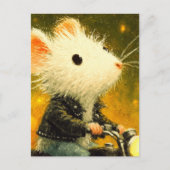 Schattige witte muis rijden op een motorfiets in h briefkaart (Voorkant)