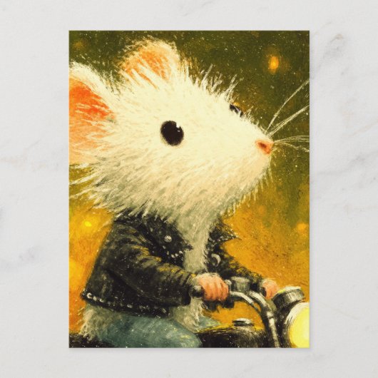 Schattige witte muis rijden op een motorfiets in h briefkaart (Voorkant)