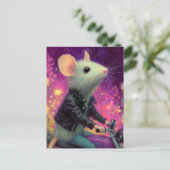 Schattige Witte Muis Rijdend op een Motercycle in  Briefkaart (Staand voorkant)