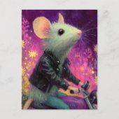 Schattige Witte Muis Rijdend op een Motercycle in  Briefkaart (Voorkant)