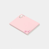 Schattige witte muis & roze bloemen op roze post-it® notes (Schuin)