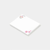 Schattige witte muis & roze bloemen op wit post-it® notes (Schuin)