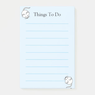 Schattige witte muizen op lichtblauw gelinieerd post-it® notes