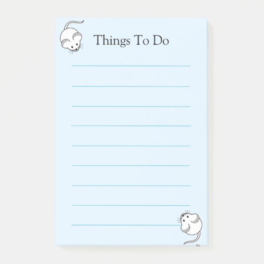 Schattige witte muizen op lichtblauw gelinieerd post-it® notes (Voorkant)