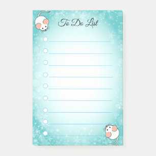 Schattige witte muizen op turquoise en witte lijne post-it® notes