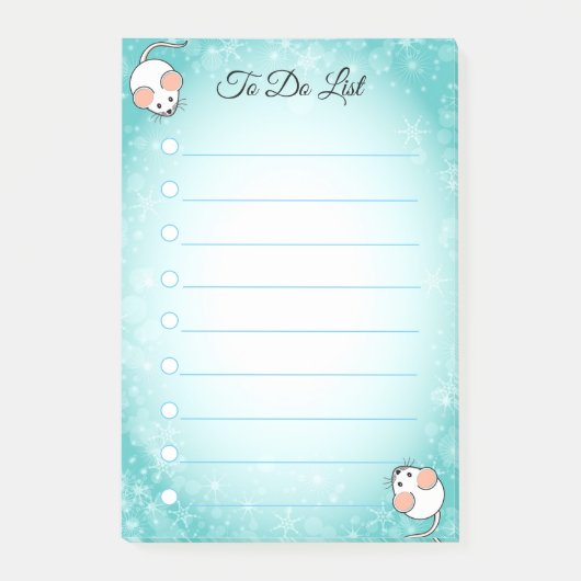 Schattige witte muizen op turquoise en witte lijne post-it® notes (Voorkant)