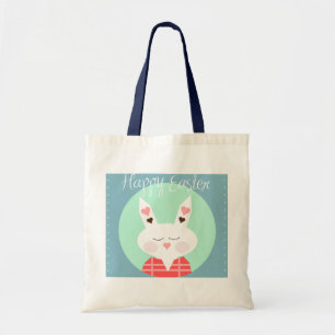 Schattige witte paashaas met roze harten tote bag