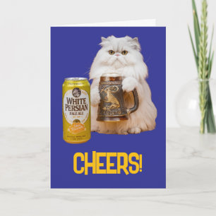 Schattige Witte Perzische Kat Bier Wenskaart Kaart