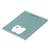 Schattige Witte Pomeranian met Aangepaste Tekst Notitieblok (Linkerzijde)