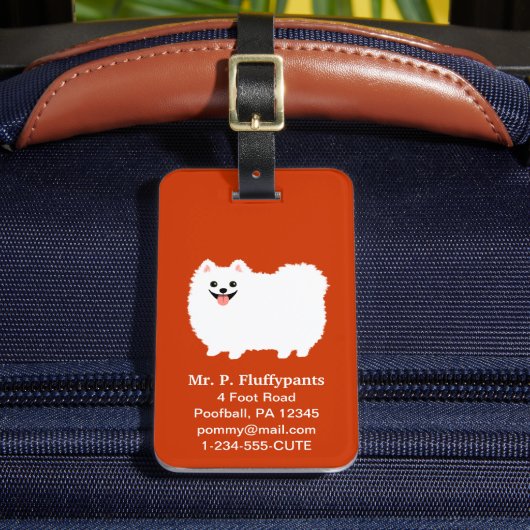 Schattige witte Pomeranian met aanpasbare tekst Bagagelabel (Voorkant Insitu 2)