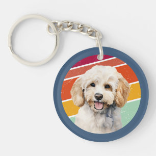 Schattige Witte Poodle Hond Retro Achtergrond Sleutelhanger