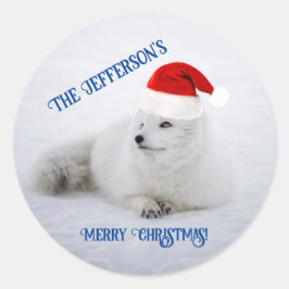 Schattige witte poolvos in sneeuw ronde sticker