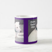 Schattige witte puppy Dog Paarse paasmakerij Koffiemok (Center)