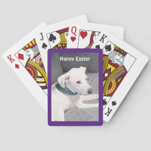 Schattige witte puppy Dog Paarse paasmakerij Pokerkaarten