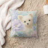 schattige witte puppy met bloemen kussen (Deken)