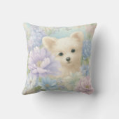 schattige witte puppy met bloemen kussen (Achterkant)