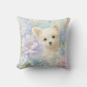 schattige witte puppy met bloemen kussen (Voorkant)