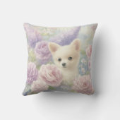 schattige witte puppy met bloemen kussen (Achterkant)