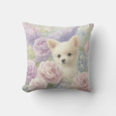 schattige witte puppy met bloemen kussen (Voorkant)