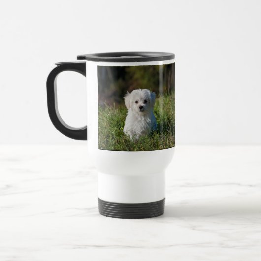Schattige witte puppy reisbeker (Links)