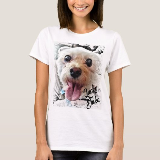 Schattige Witte Puppy T-Shirt (naam aanpassen) (Voorkant)