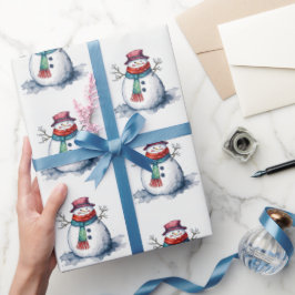 Schattige Witte Rode Sneeuwman Kerstmis Winter Aqu Cadeaupapier