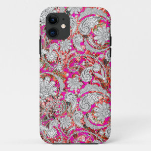 Schattige witte roze paisley patronen iPhone 11 hoesje