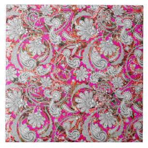 Schattige witte roze paisley patronen tegeltje