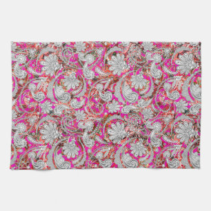 Schattige witte roze paisley patronen theedoek