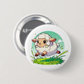 Schattige witte schapen springen door een veld ronde button 5,7 cm (Voorkant /achterkant)