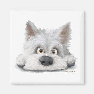 Schattige witte Schotse Terrier Cartoon Magneet