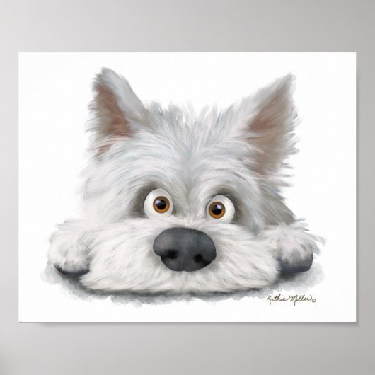 Schattige witte Schotse Terriër Cartoon Poster (Voorkant)