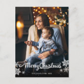 Schattige witte script foto Sneeuwvlok Kerstmis Briefkaart (Voorkant)