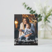 Schattige witte script foto Sneeuwvlok Kerstmis Briefkaart (Staand voorkant)