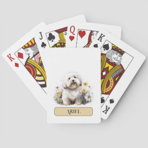 Schattige Witte Shih Tzu Puppy met Madeliefje, Per Pokerkaarten