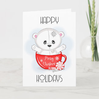 Schattige witte teddybeer in Xmas-mok Feestdagen Kaart