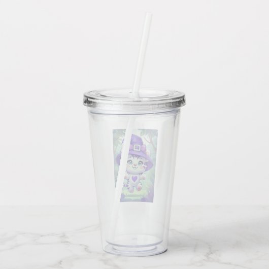 Schattige Witte Tijger Heks Tumbler Acryl Drinkbeker (Achterkant)