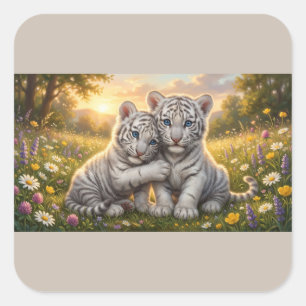 Schattige Witte Tijgerwelpen – Mooie Vriendschaps Vierkante Sticker