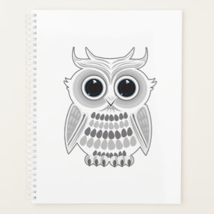 Schattige Witte Uil Grote Ogen Kawaii Bosdier Kuns Planner