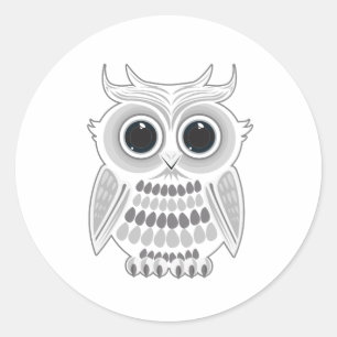 Schattige Witte Uil Grote Ogen Kawaii Bosdier Ronde Sticker