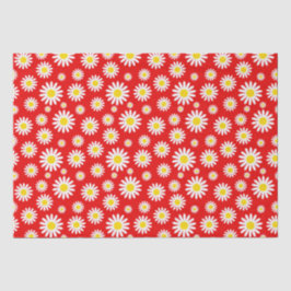 Schattige Witte Zomer Madeliefjes op Rood Tissuepapier