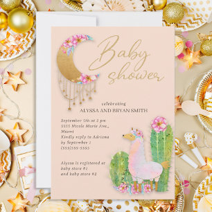 Schattige Woestijn Boho Chic Cactus Lama Baby Show Kaart