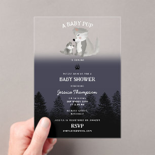 Schattige Wolf Baby Pup en Moeder Woodland Baby Sh Acryl Uitnodigingen