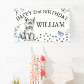 Schattige wolf cub twee wild happy birthday party spandoek (Insitu)