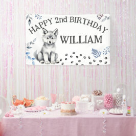 Schattige wolf cub twee wild happy birthday party spandoek