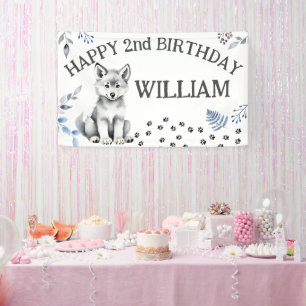 Schattige wolf cub twee wild happy birthday party spandoek