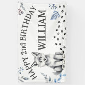 Schattige wolf cub twee wild happy birthday party spandoek (Verticaal)