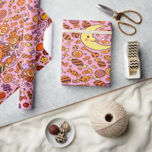 Schattige Wolf En Snoep Voor Halloween Cadeaupapier