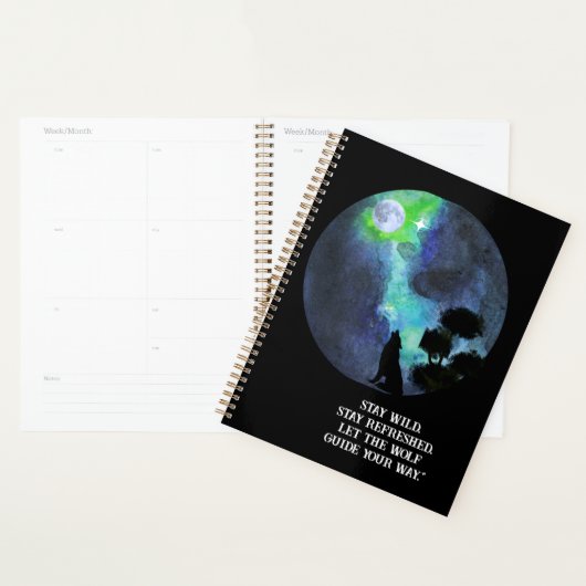 Schattige wolf in de luchtmaan \romantisch aquarel planner (Display)