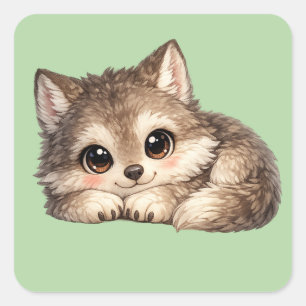Schattige wolf jong met grote ogen die ontspannen vierkante sticker